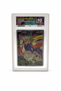 Trading card in a protective frame with a white background